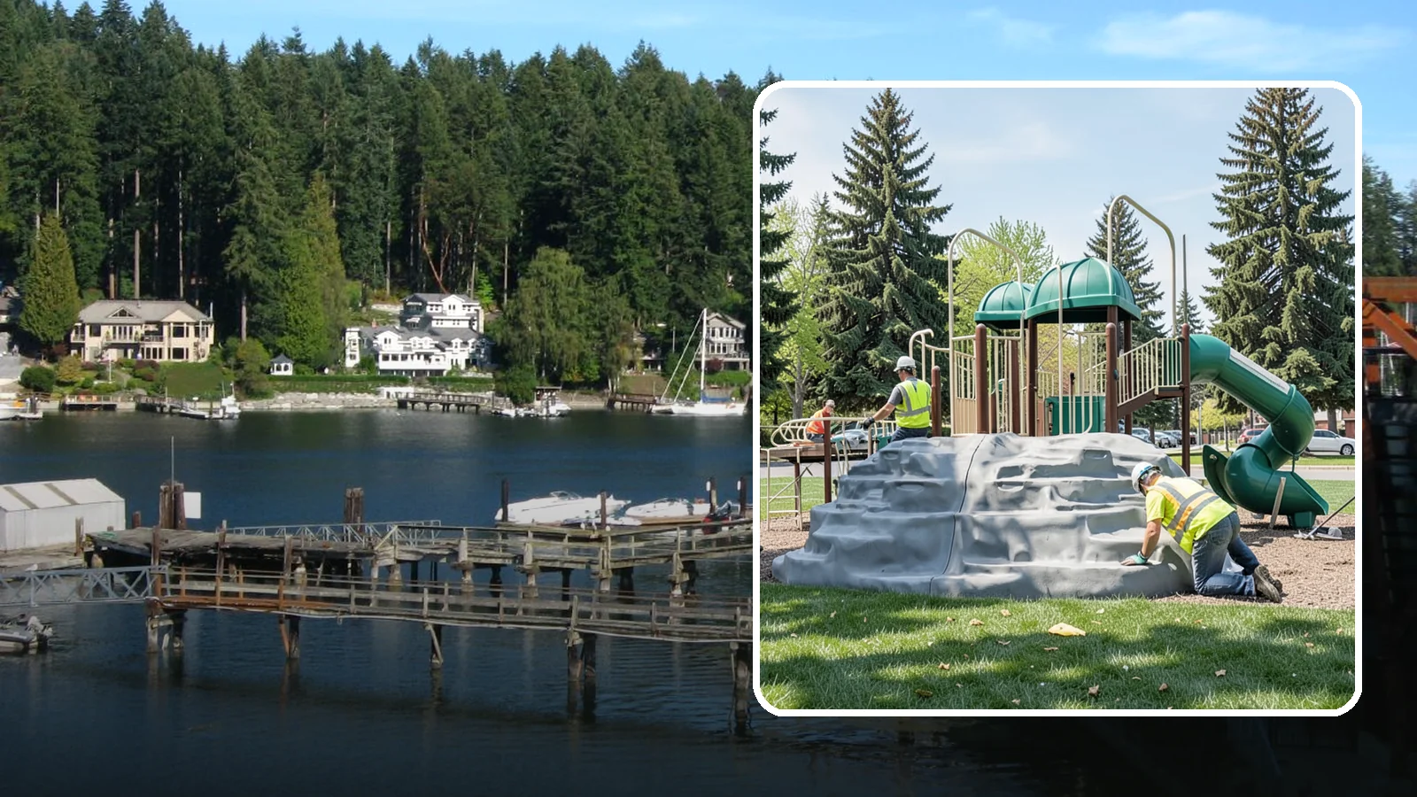 Playground Equipment Installation in Gig Harbor, Pierce County, WA - Installation of playground structures to CPSC and ASTM safety standards with certified inspection at turnover.
