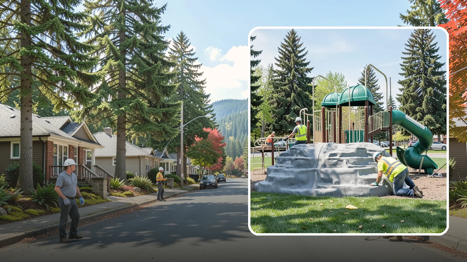Playground Equipment Installation in Hunts Point, King County, WA - Installation of playground structures to CPSC and ASTM safety standards with certified inspection at turnover.