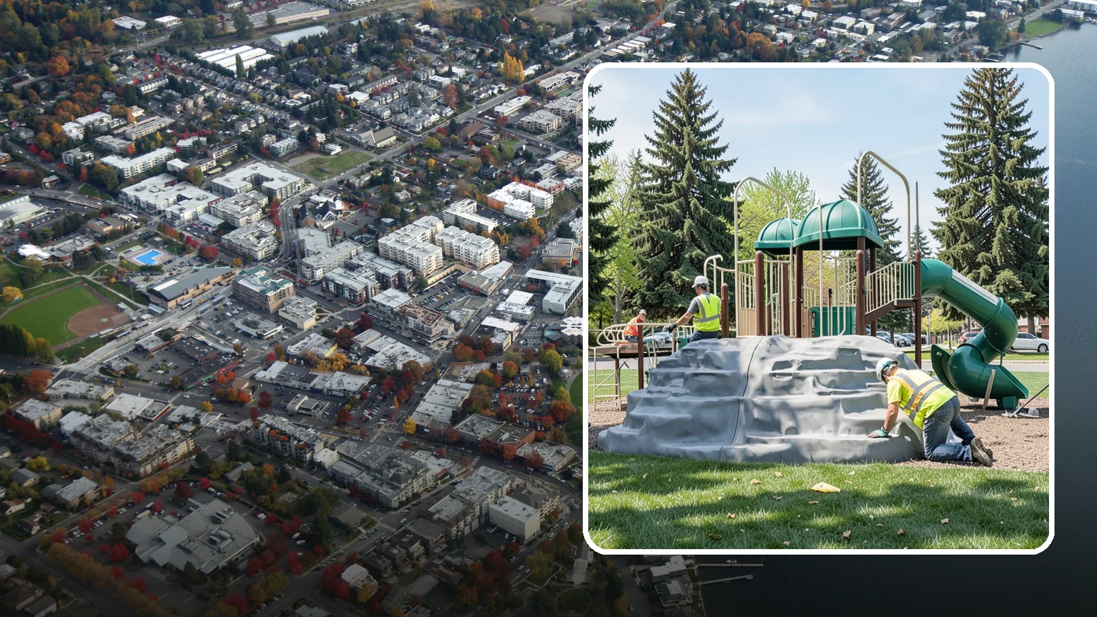 Playground Equipment Installation in Kirkland, King County, WA - Installation of playground structures to CPSC and ASTM safety standards with certified inspection at turnover.