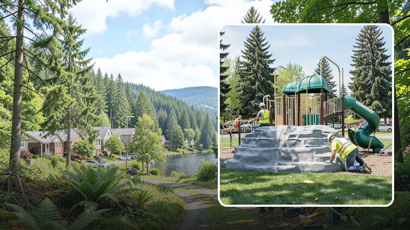 Playground Equipment Installation in Lake Forest Park, King County, WA - Installation of playground structures to CPSC and ASTM safety standards with certified inspection at turnover.