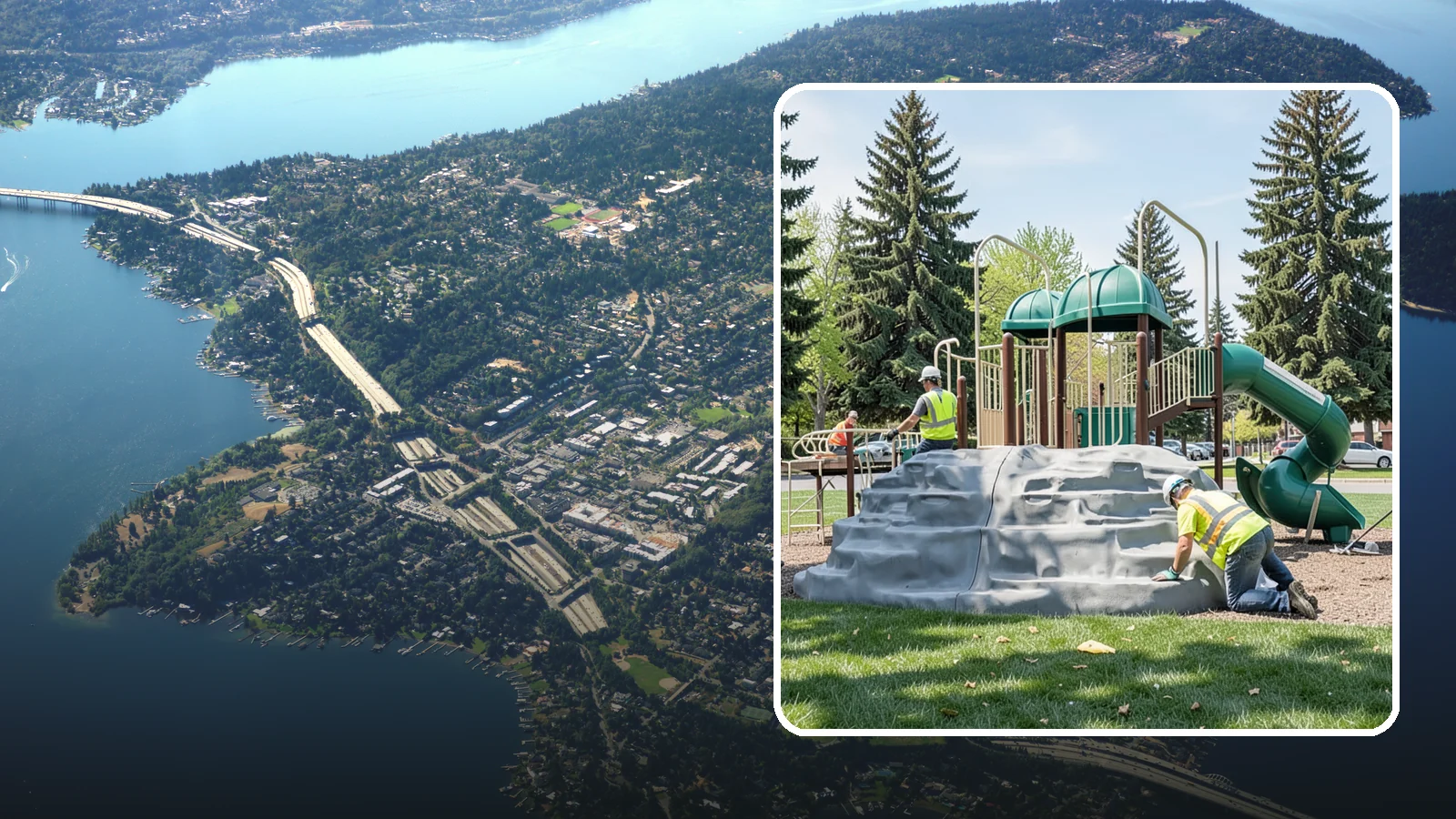 Playground Equipment Installation in Mercer Island, King County, WA - Installation of playground structures to CPSC and ASTM safety standards with certified inspection at turnover.