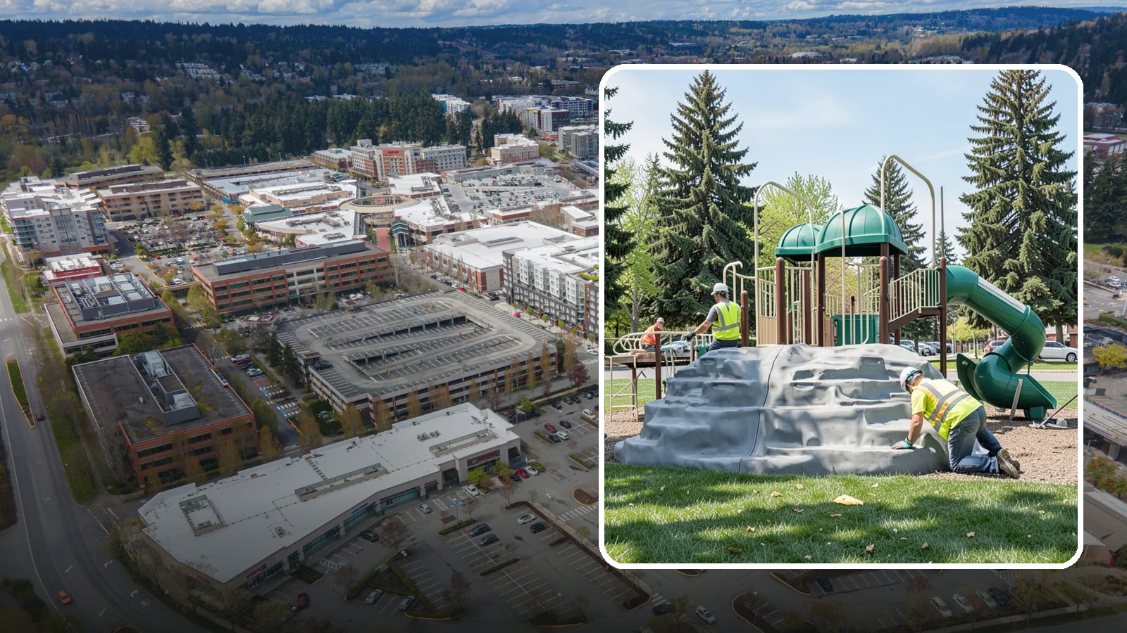 Playground Equipment Installation in Redmond, King County, WA - Installation of playground structures to CPSC and ASTM safety standards with certified inspection at turnover.