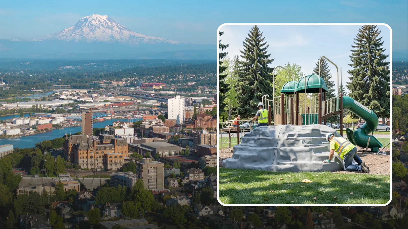 Playground Equipment Installation in Tacoma, Pierce County, WA - Installation of playground structures to CPSC and ASTM safety standards with certified inspection at turnover.