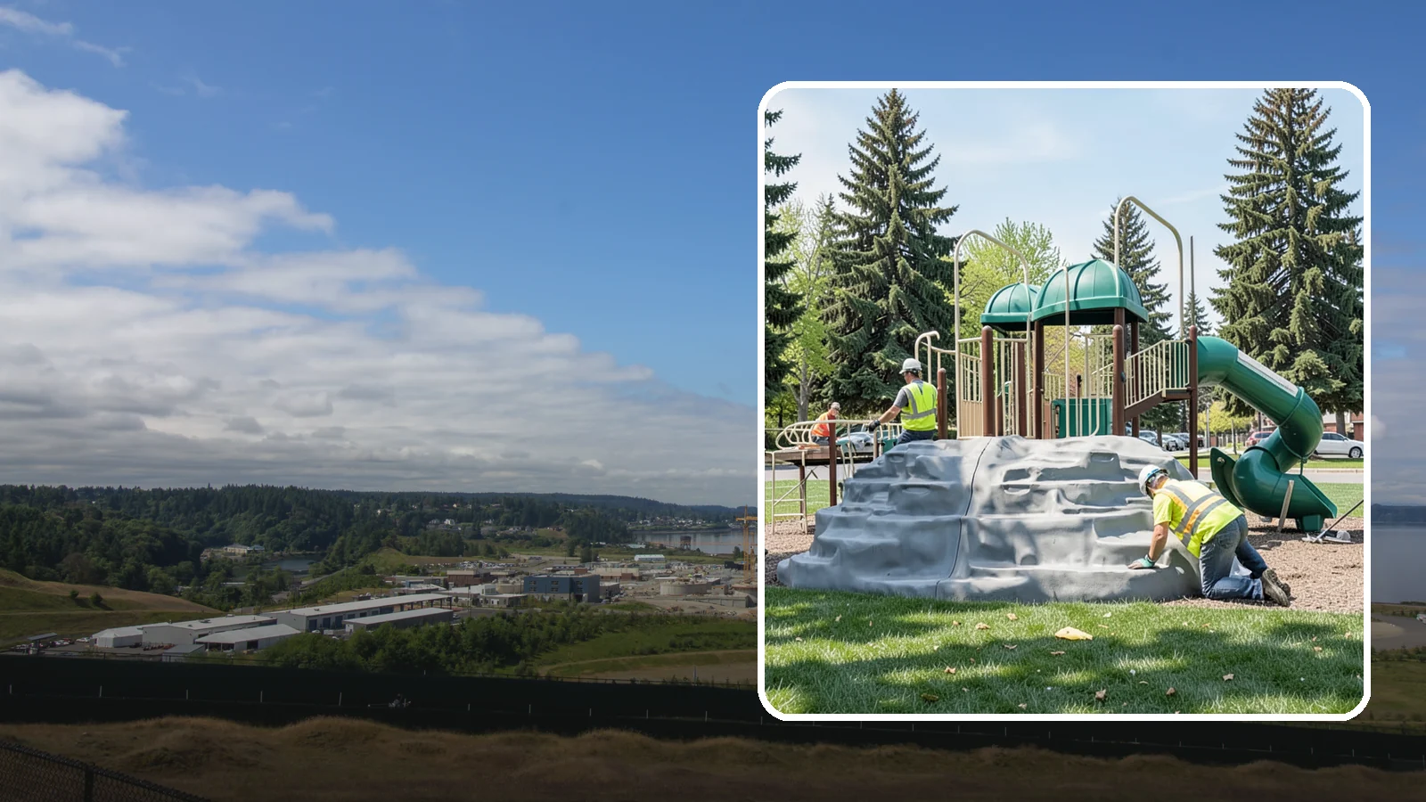 Playground Equipment Installation in University Place, Pierce County, WA - Installation of playground structures to CPSC and ASTM safety standards with certified inspection at turnover.