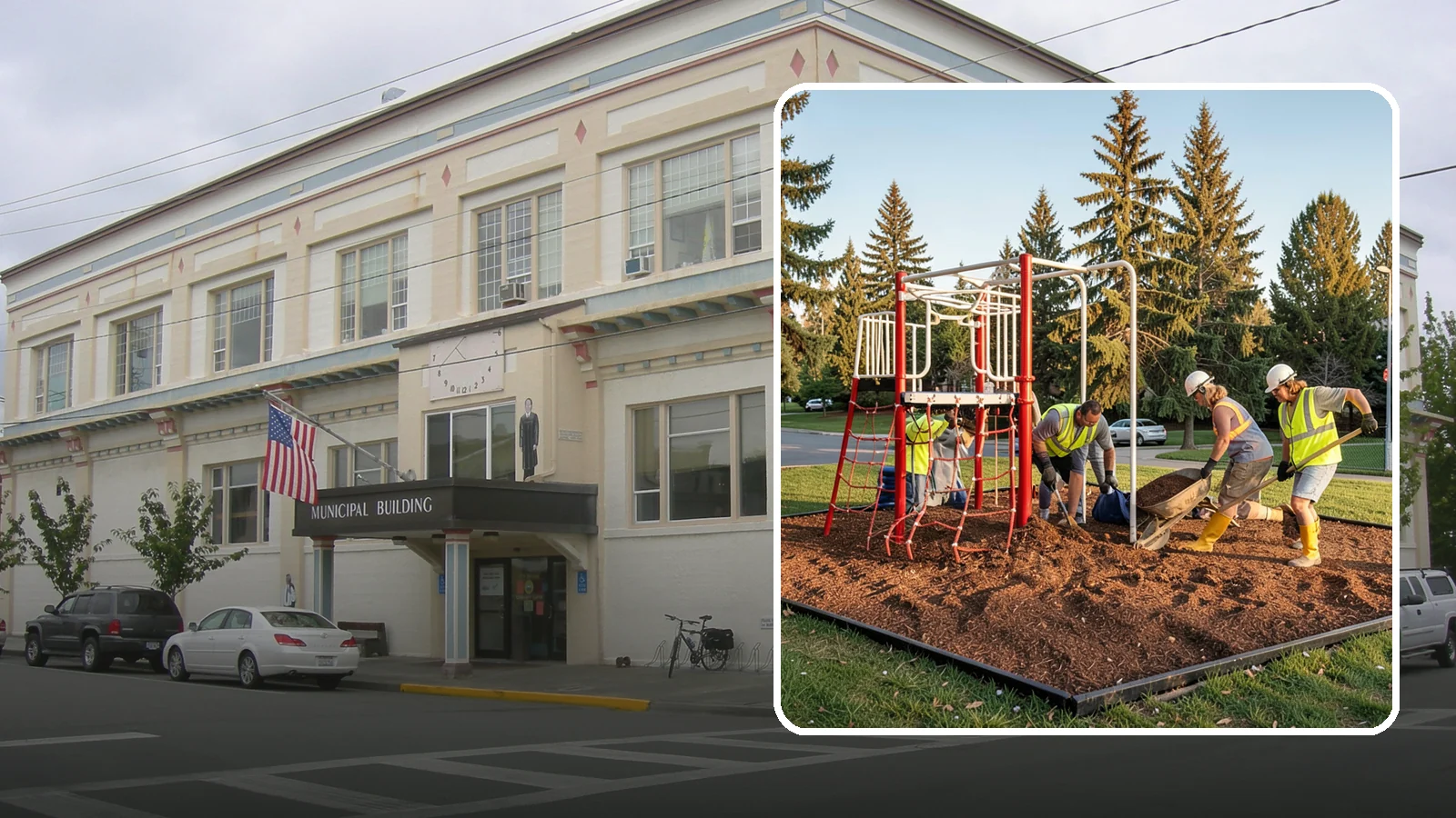 Playground Mulch Installation in Anacortes, Skagit County, WA - Engineered wood fiber and mulch installation that maintains safe fall-attenuating surfaces under public play equipment.