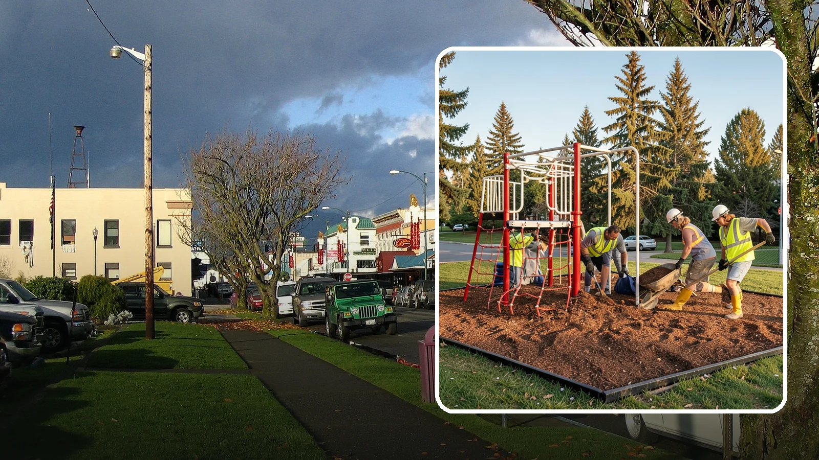 Playground Mulch Installation in Arlington, Snohomish County, WA - Engineered wood fiber and mulch installation that maintains safe fall-attenuating surfaces under public play equipment.