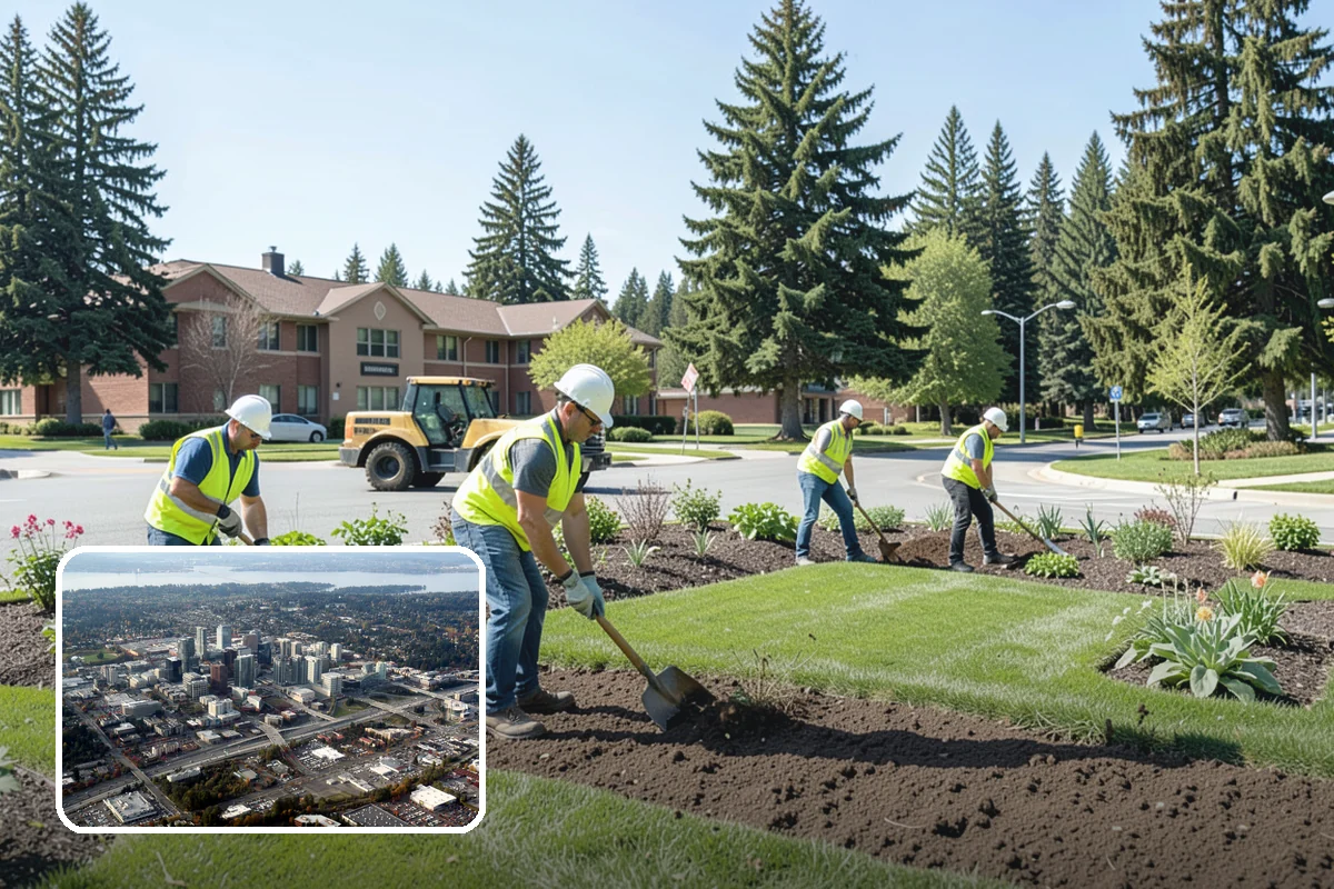 Playground Mulch Installation in Bellevue, King County, WA - Restores certified fall-height protection under play equipment