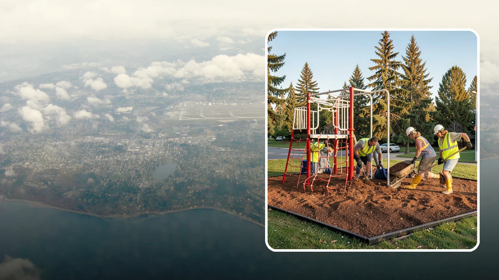 Playground Mulch Installation in Burien, King County, WA - Engineered wood fiber and mulch installation that maintains safe fall-attenuating surfaces under public play equipment.