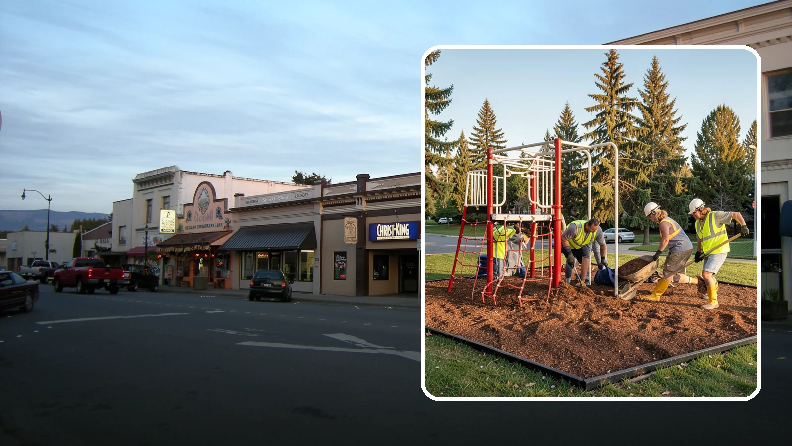 Playground Mulch Installation in Burlington, Skagit County, WA - Engineered wood fiber and mulch installation that maintains safe fall-attenuating surfaces under public play equipment.