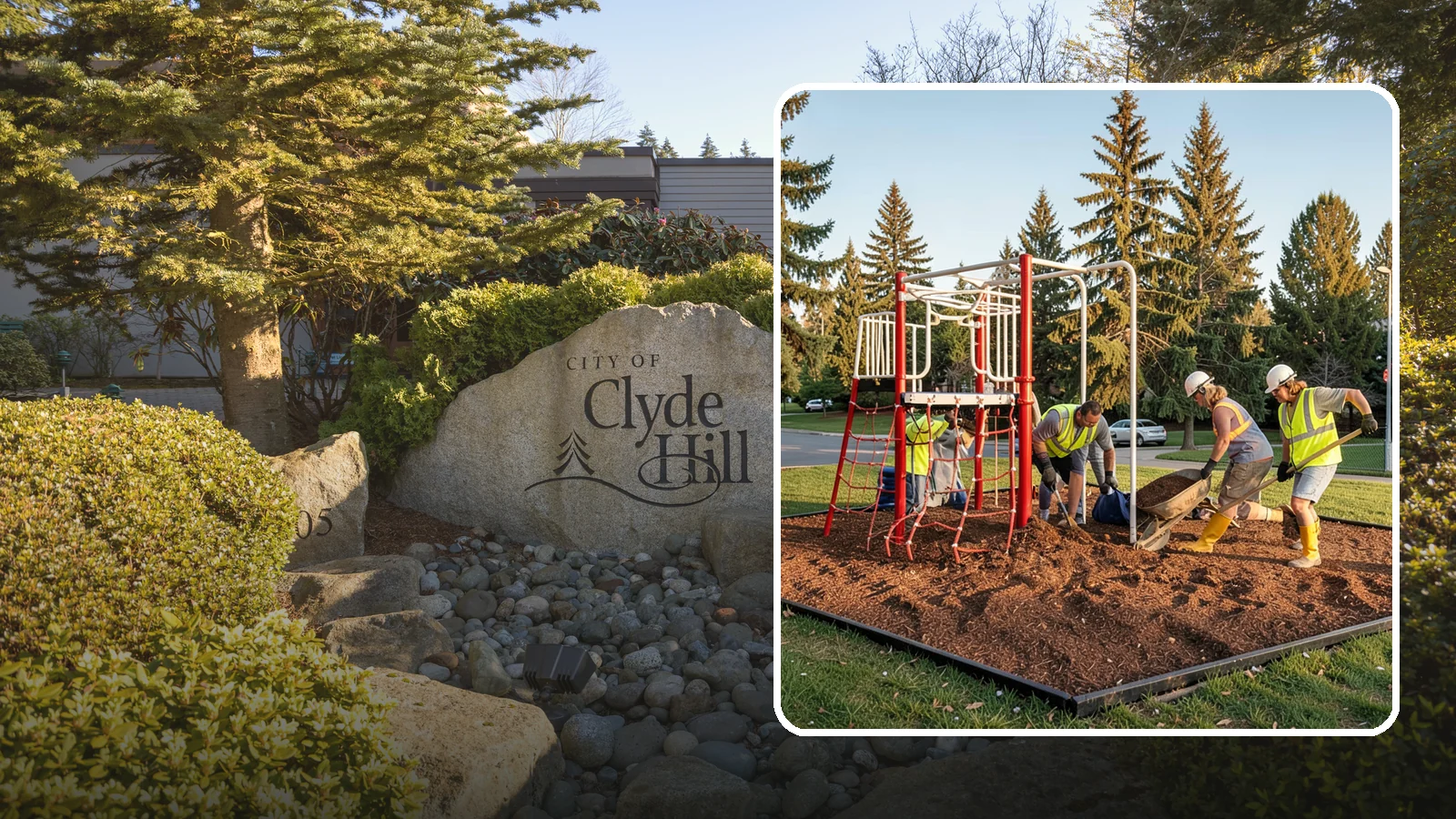 Playground Mulch Installation in Clyde Hill, King County, WA - Engineered wood fiber and mulch installation that maintains safe fall-attenuating surfaces under public play equipment.