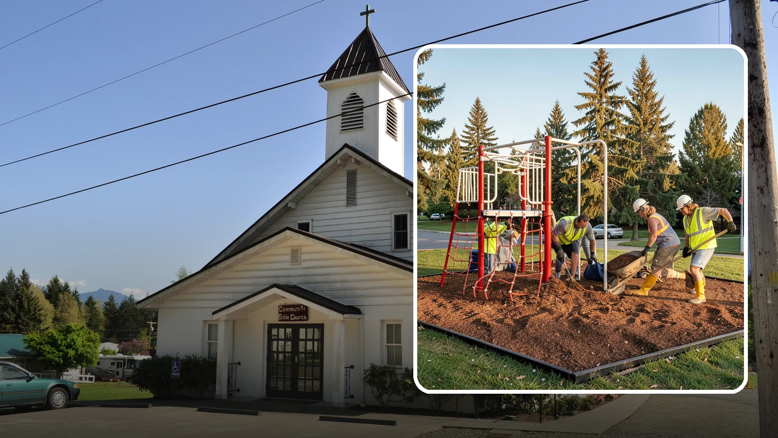 Playground Mulch Installation in Concrete, Skagit County, WA - Engineered wood fiber and mulch installation that maintains safe fall-attenuating surfaces under public play equipment.