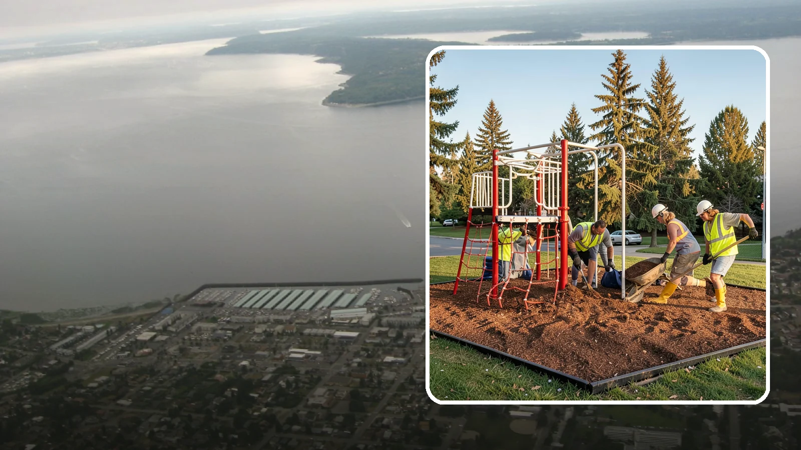 Playground Mulch Installation in Des Moines, King County, WA - Engineered wood fiber and mulch installation that maintains safe fall-attenuating surfaces under public play equipment.