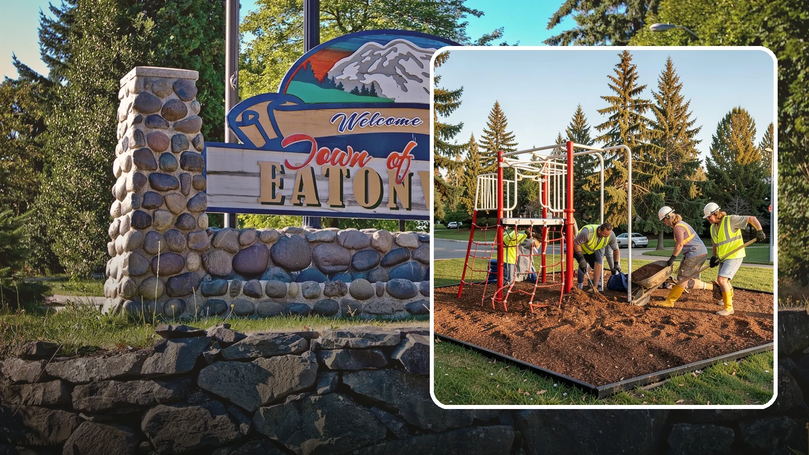 Playground Mulch Installation in Eatonville, Pierce County, WA - Engineered wood fiber and mulch installation that maintains safe fall-attenuating surfaces under public play equipment.