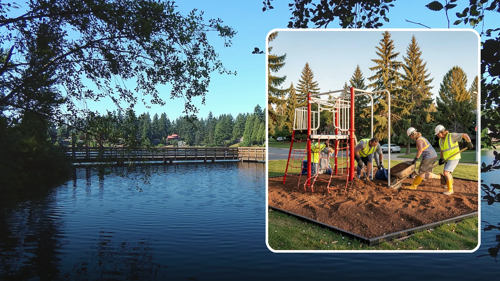 Playground Mulch Installation in Federal Way, King County, WA - Engineered wood fiber and mulch installation that maintains safe fall-attenuating surfaces under public play equipment.