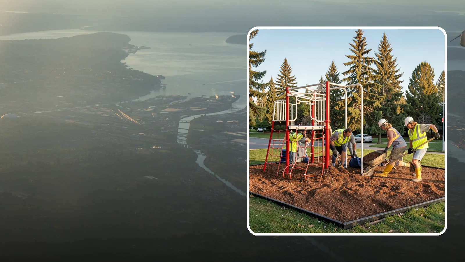 Playground Mulch Installation in Fife, Pierce County, WA - Engineered wood fiber and mulch installation that maintains safe fall-attenuating surfaces under public play equipment.