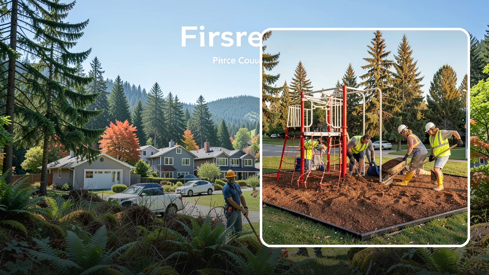 Playground Mulch Installation in Fircrest, Pierce County, WA - Engineered wood fiber and mulch installation that maintains safe fall-attenuating surfaces under public play equipment.