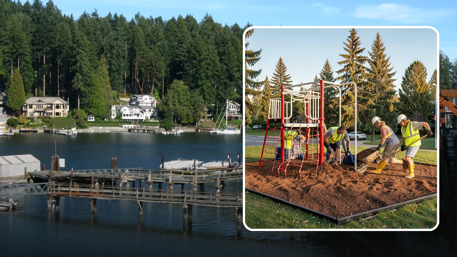 Playground Mulch Installation in Gig Harbor, Pierce County, WA - Engineered wood fiber and mulch installation that maintains safe fall-attenuating surfaces under public play equipment.