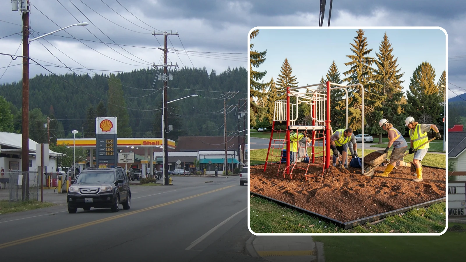 Playground Mulch Installation in Granite Falls, Snohomish County, WA - Engineered wood fiber and mulch installation that maintains safe fall-attenuating surfaces under public play equipment.