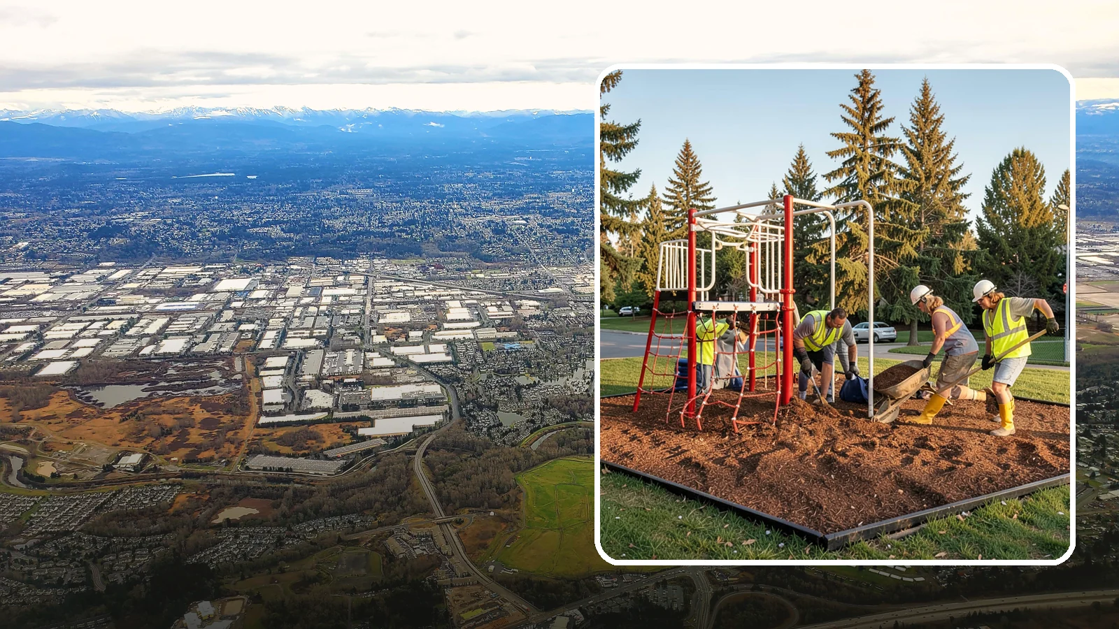 Playground Mulch Installation in Kent, King County, WA - Engineered wood fiber and mulch installation that maintains safe fall-attenuating surfaces under public play equipment.