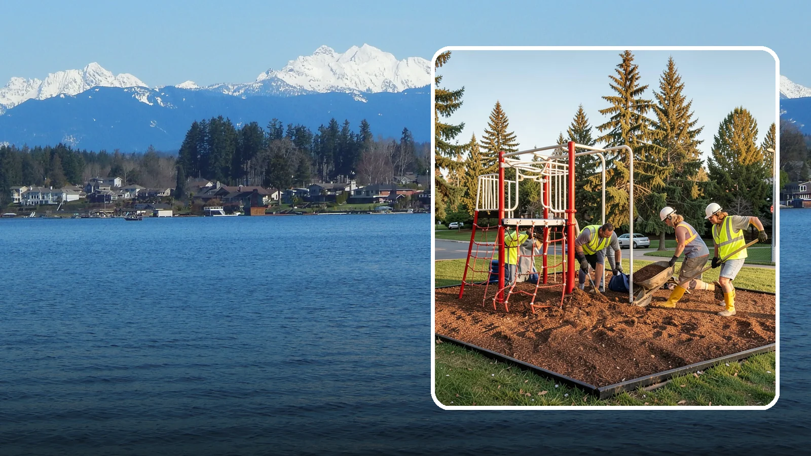 Playground Mulch Installation in Lake Stevens, Snohomish County, WA - Engineered wood fiber and mulch installation that maintains safe fall-attenuating surfaces under public play equipment.