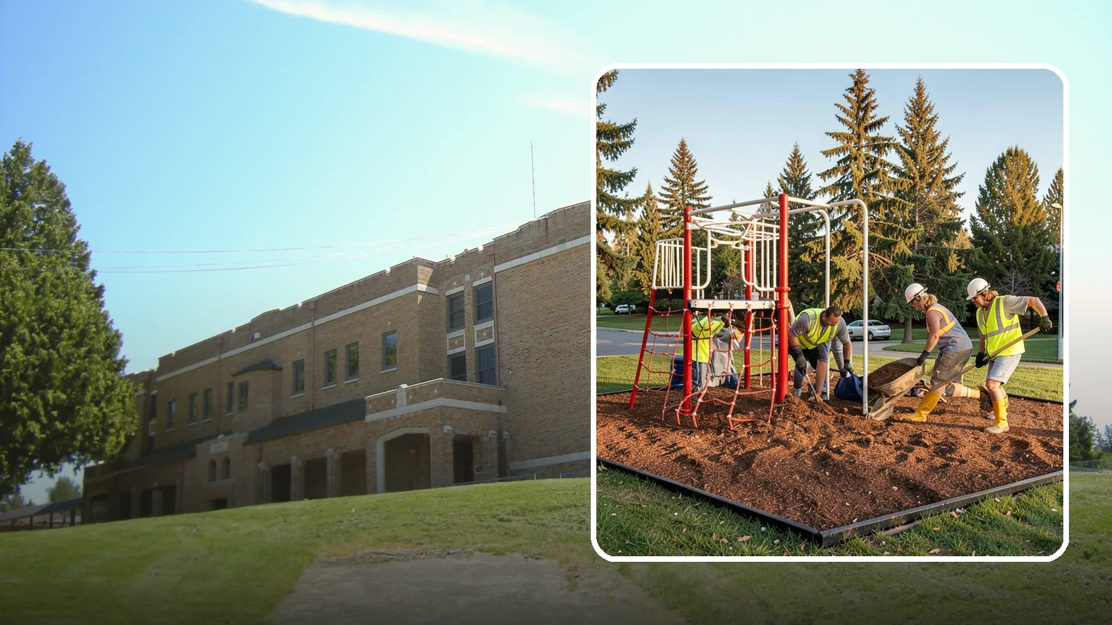 Playground Mulch Installation in Maple Valley, King County, WA - Engineered wood fiber and mulch installation that maintains safe fall-attenuating surfaces under public play equipment.