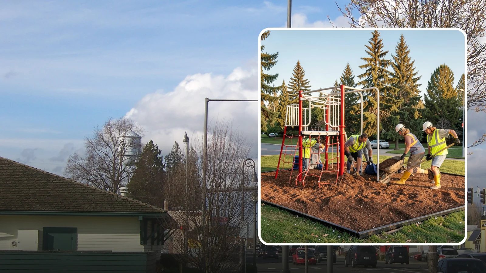 Playground Mulch Installation in Marysville, Snohomish County, WA - Engineered wood fiber and mulch installation that maintains safe fall-attenuating surfaces under public play equipment.