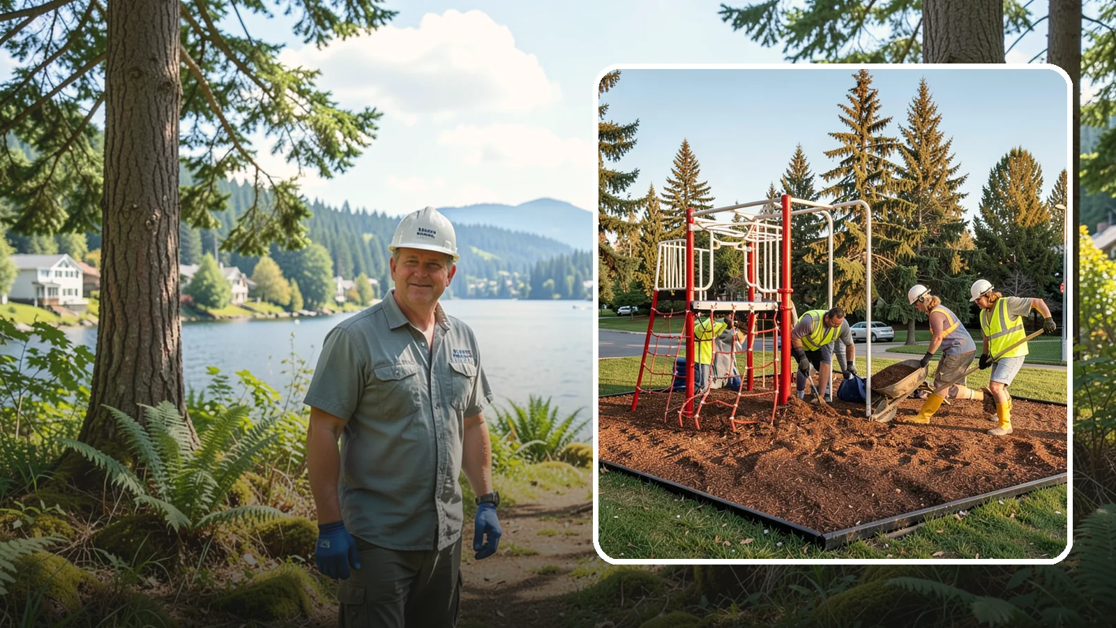 Playground Mulch Installation in Milton, King County, WA - Engineered wood fiber and mulch installation that maintains safe fall-attenuating surfaces under public play equipment.