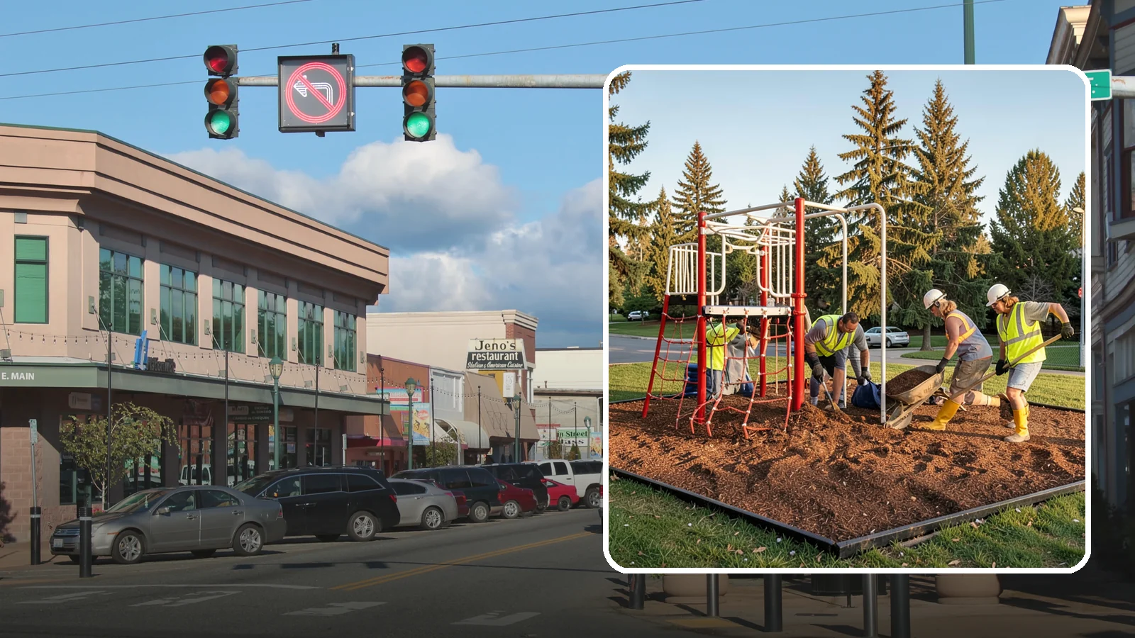 Playground Mulch Installation in Monroe, Snohomish County, WA - Engineered wood fiber and mulch installation that maintains safe fall-attenuating surfaces under public play equipment.