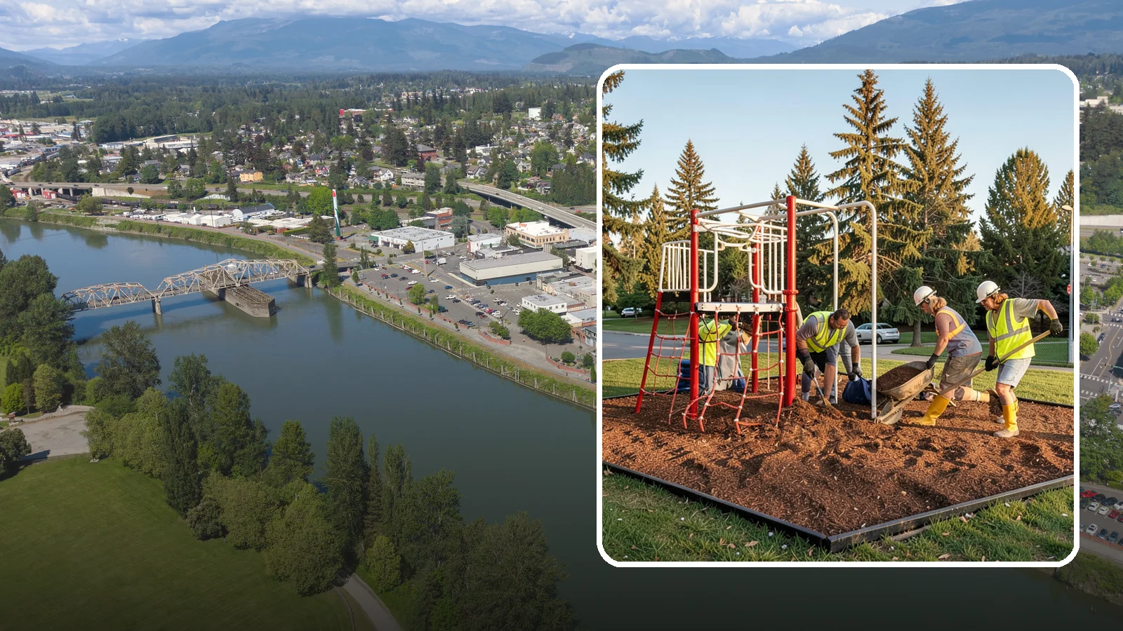Playground Mulch Installation in Mount Vernon, Skagit County, WA - Engineered wood fiber and mulch installation that maintains safe fall-attenuating surfaces under public play equipment.