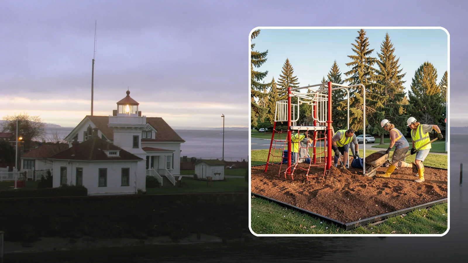 Playground Mulch Installation in Mukilteo, Snohomish County, WA - Engineered wood fiber and mulch installation that maintains safe fall-attenuating surfaces under public play equipment.