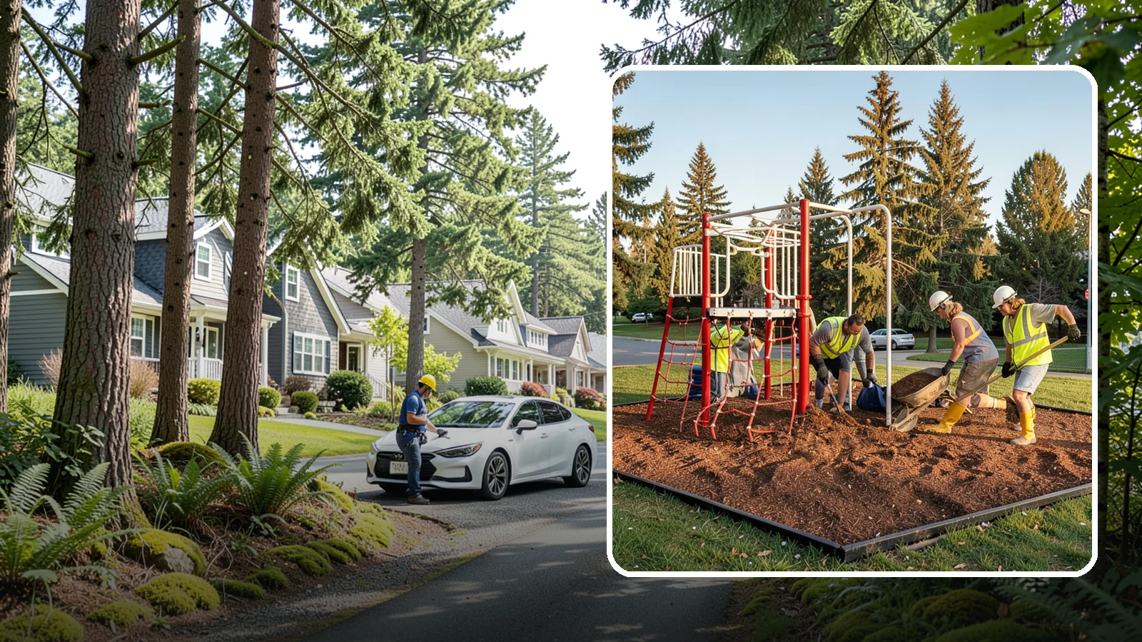 Playground Mulch Installation in Normandy Park, King County, WA - Engineered wood fiber and mulch installation that maintains safe fall-attenuating surfaces under public play equipment.