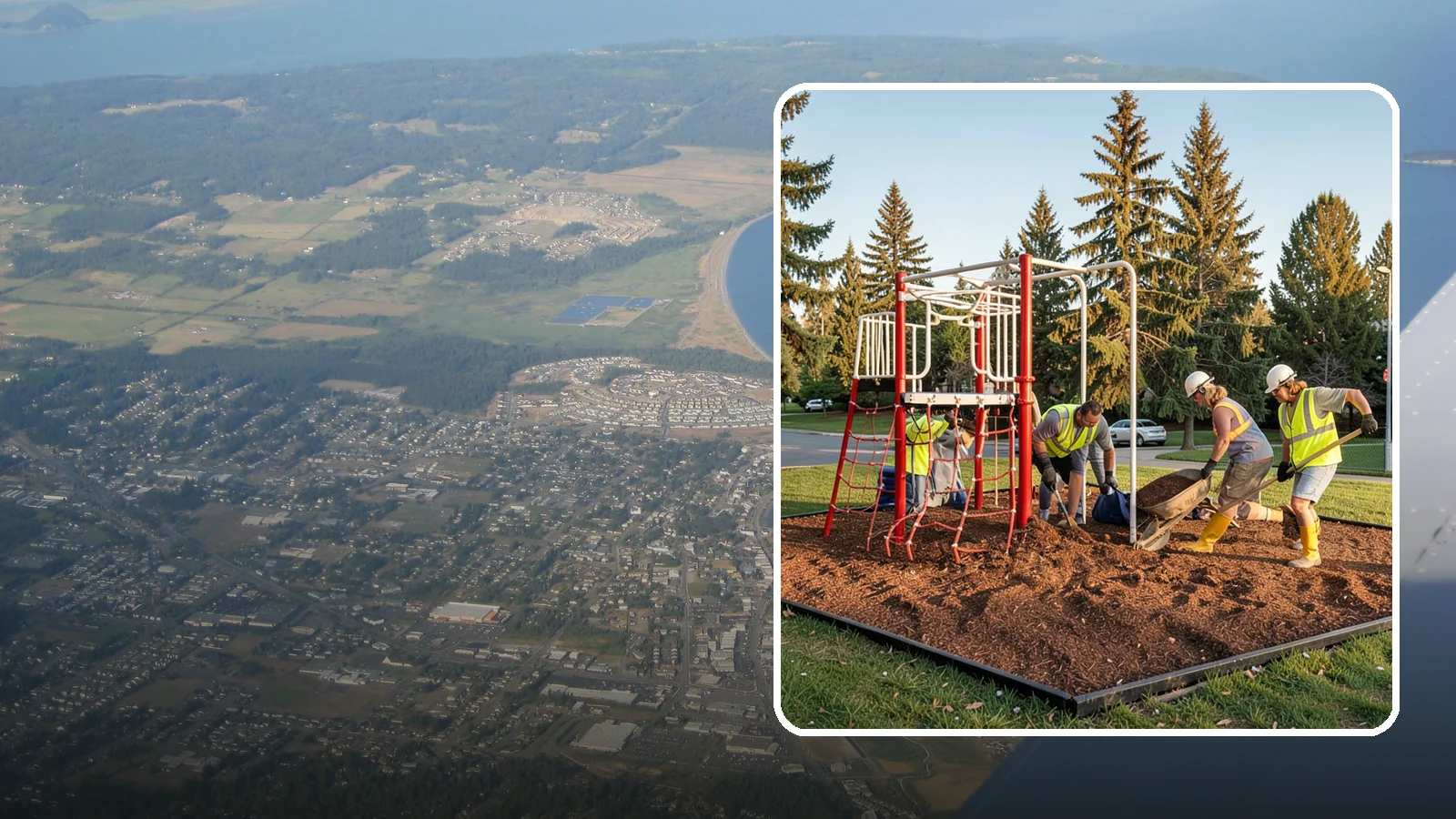Playground Mulch Installation in Oak Harbor, Island County, WA - Engineered wood fiber and mulch installation that maintains safe fall-attenuating surfaces under public play equipment.