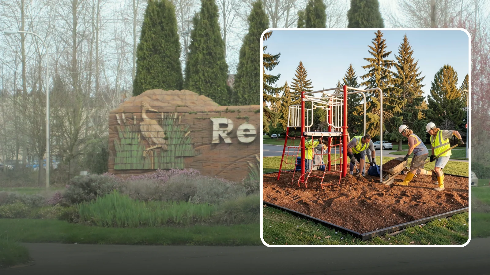 Playground Mulch Installation in Renton, King County, WA - Engineered wood fiber and mulch installation that maintains safe fall-attenuating surfaces under public play equipment.