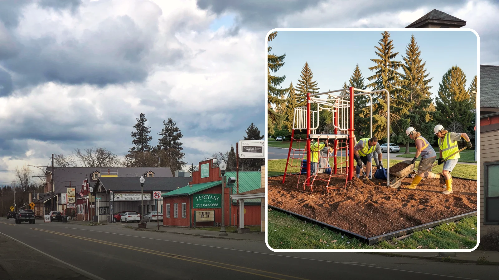 Playground Mulch Installation in Roy, Pierce County, WA - Engineered wood fiber and mulch installation that maintains safe fall-attenuating surfaces under public play equipment.