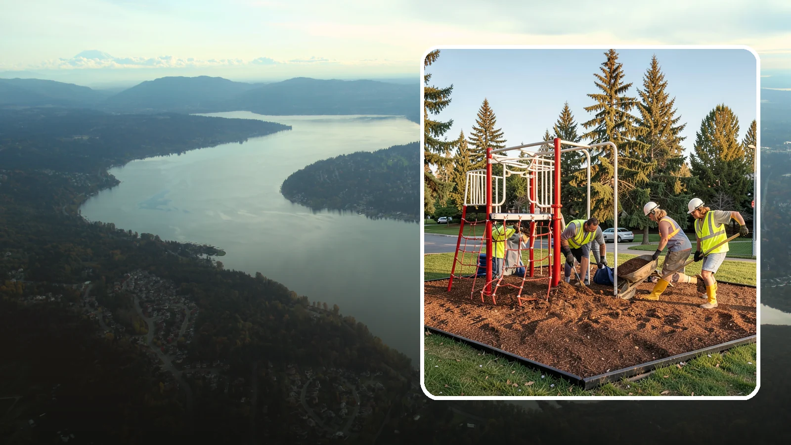 Playground Mulch Installation in Sammamish, King County, WA - Engineered wood fiber and mulch installation that maintains safe fall-attenuating surfaces under public play equipment.