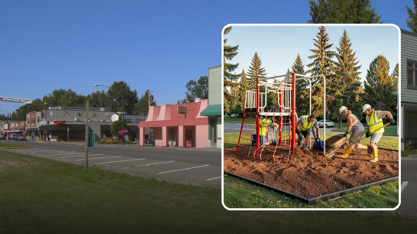 Playground Mulch Installation in Snoqualmie, King County, WA - Engineered wood fiber and mulch installation that maintains safe fall-attenuating surfaces under public play equipment.