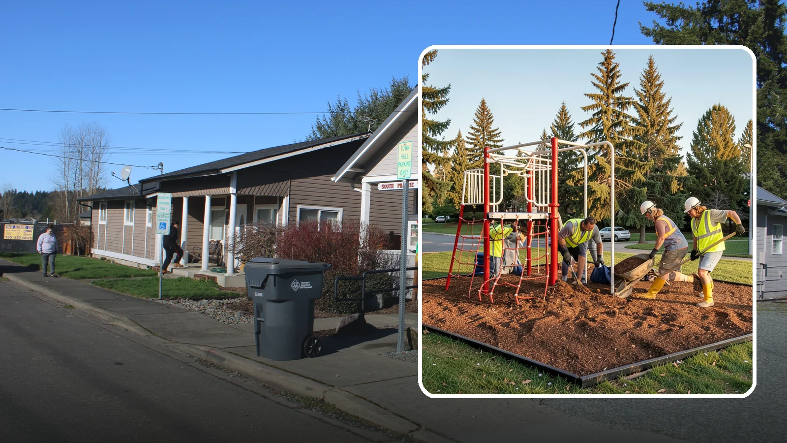 Playground Mulch Installation in South Prairie, Pierce County, WA - Engineered wood fiber and mulch installation that maintains safe fall-attenuating surfaces under public play equipment.