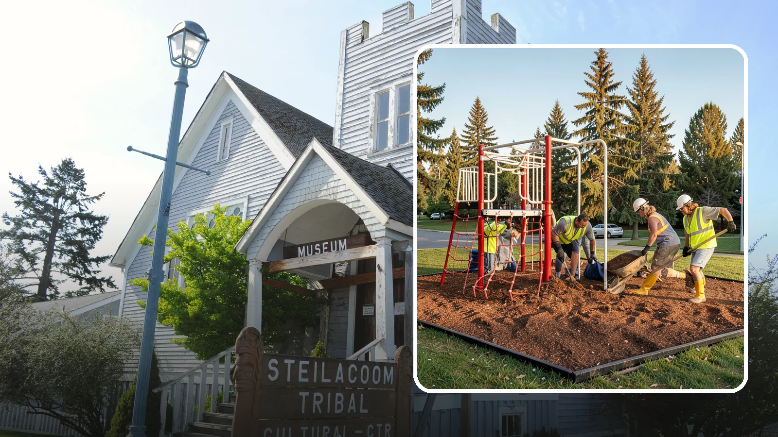 Playground Mulch Installation in Steilacoom, Pierce County, WA - Engineered wood fiber and mulch installation that maintains safe fall-attenuating surfaces under public play equipment.