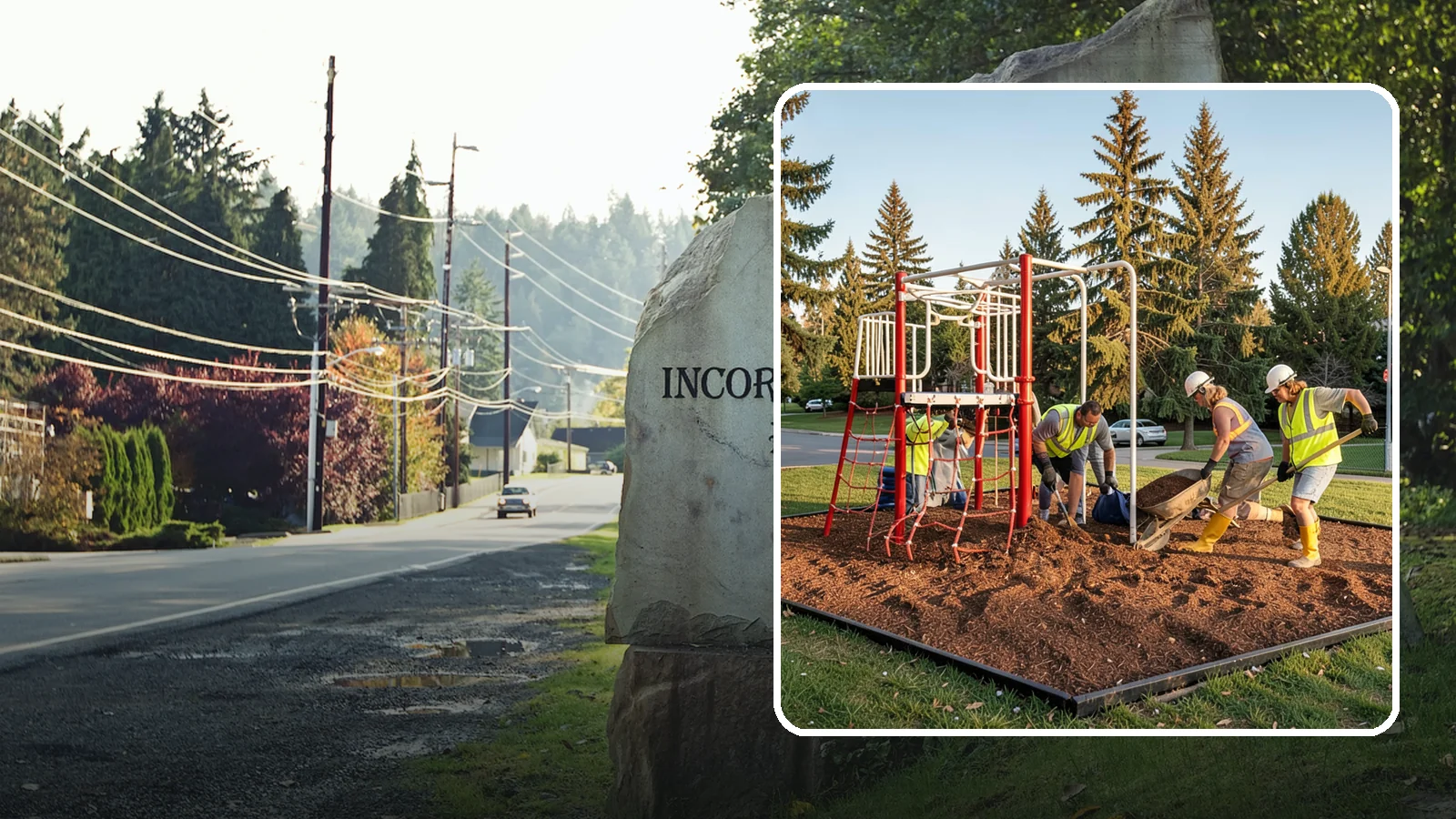 Playground Mulch Installation in Wilkeson, Pierce County, WA - Engineered wood fiber and mulch installation that maintains safe fall-attenuating surfaces under public play equipment.