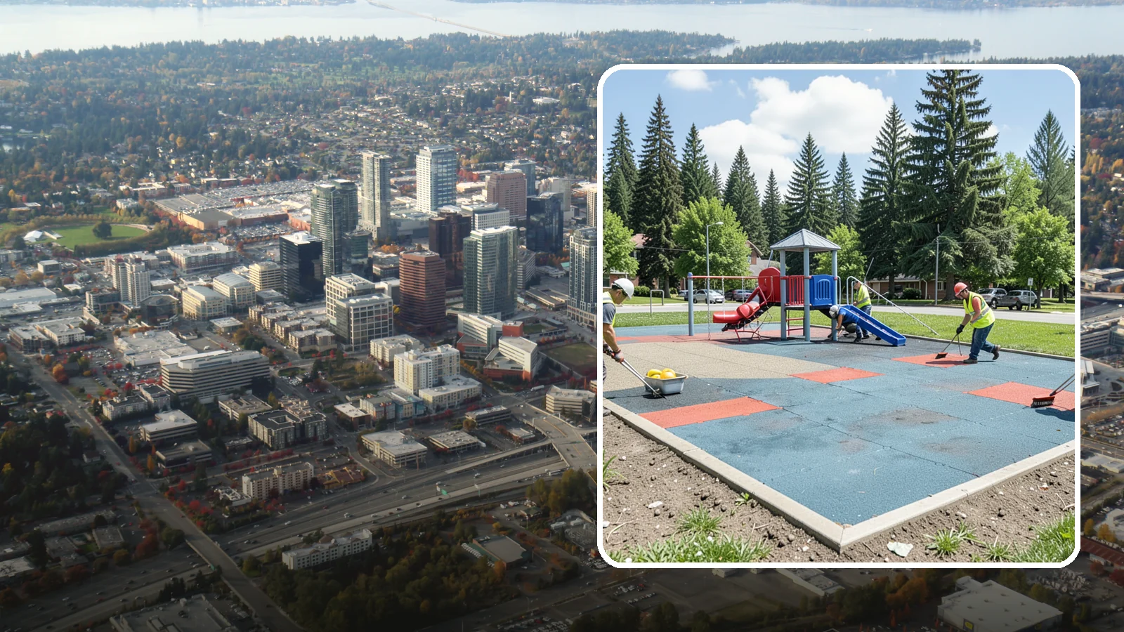 Playground Surface Repair in Bellevue, King County, WA - Restoration and repair of playground fall surfacing to keep impact-attenuation zones compliant and hazard-free.