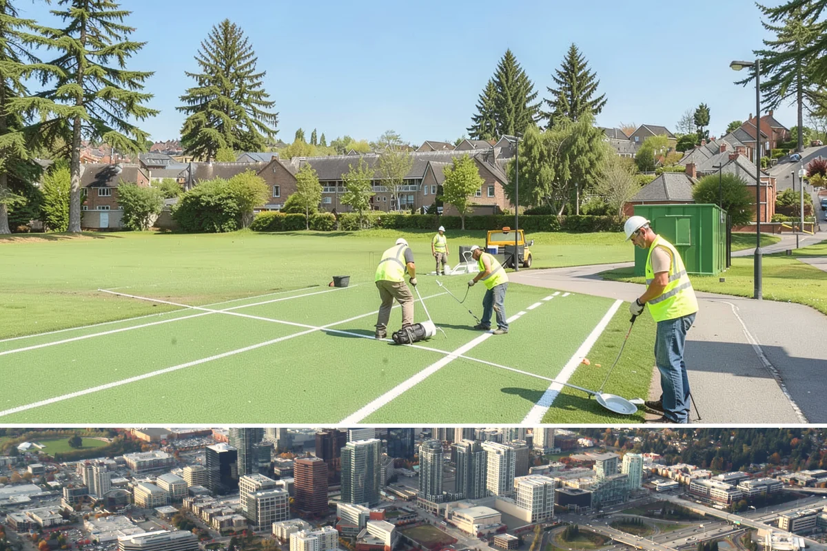 Playground Surface Repair in Bellevue, King County, WA - Poured-in-place work is best scheduled in the dry summer months, while wood fiber replenishment can occur nearly year-round.