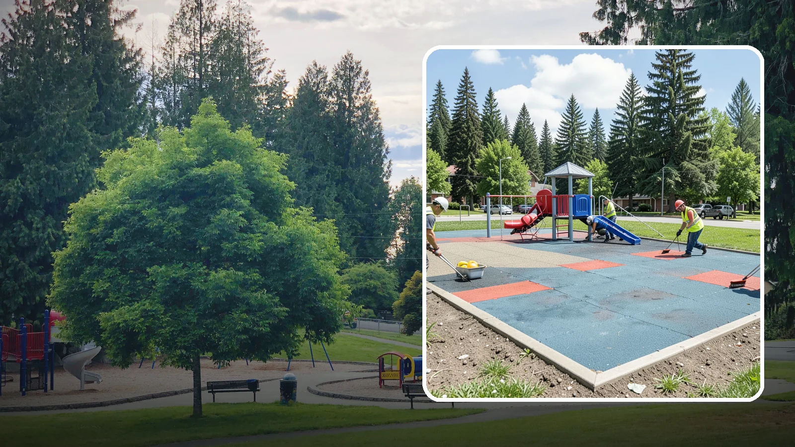 Playground Surface Repair in Bonney Lake, Pierce County, WA - Restoration and repair of playground fall surfacing to keep impact-attenuation zones compliant and hazard-free.
