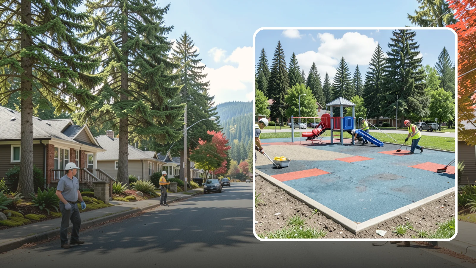 Playground Surface Repair in Hunts Point, King County, WA - Restoration and repair of playground fall surfacing to keep impact-attenuation zones compliant and hazard-free.