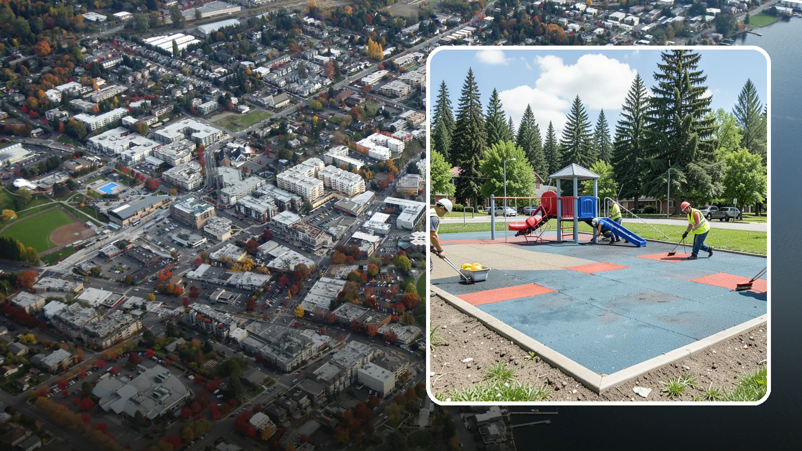 Playground Surface Repair in Kirkland, King County, WA - Restoration and repair of playground fall surfacing to keep impact-attenuation zones compliant and hazard-free.