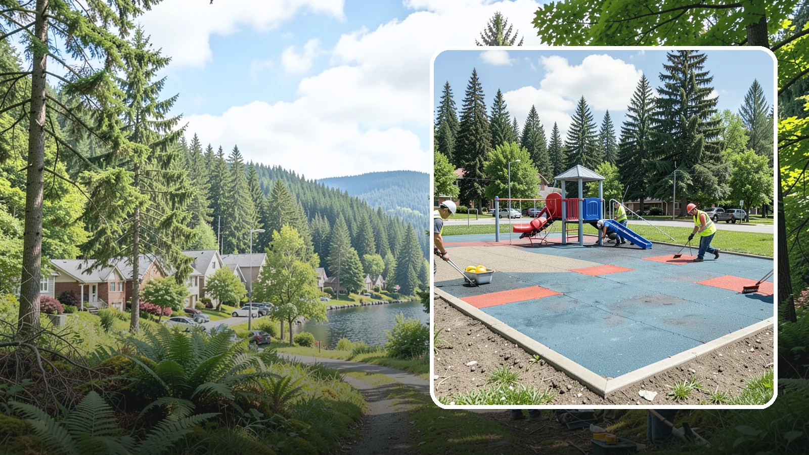 Playground Surface Repair in Lake Forest Park, King County, WA - Restoration and repair of playground fall surfacing to keep impact-attenuation zones compliant and hazard-free.