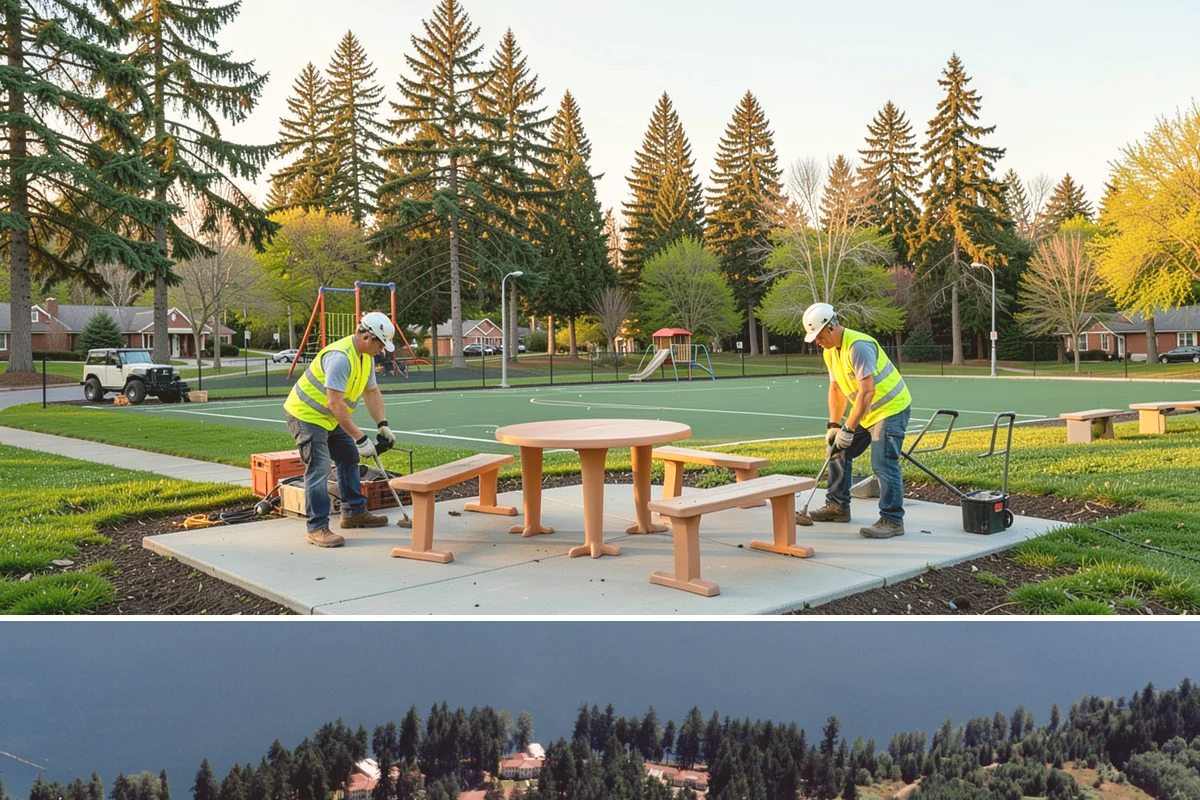 Playground Surface Repair in Lakewood, Pierce County, WA - Poured-in-place work is best scheduled in the dry summer months, while wood fiber replenishment can occur nearly year-round.