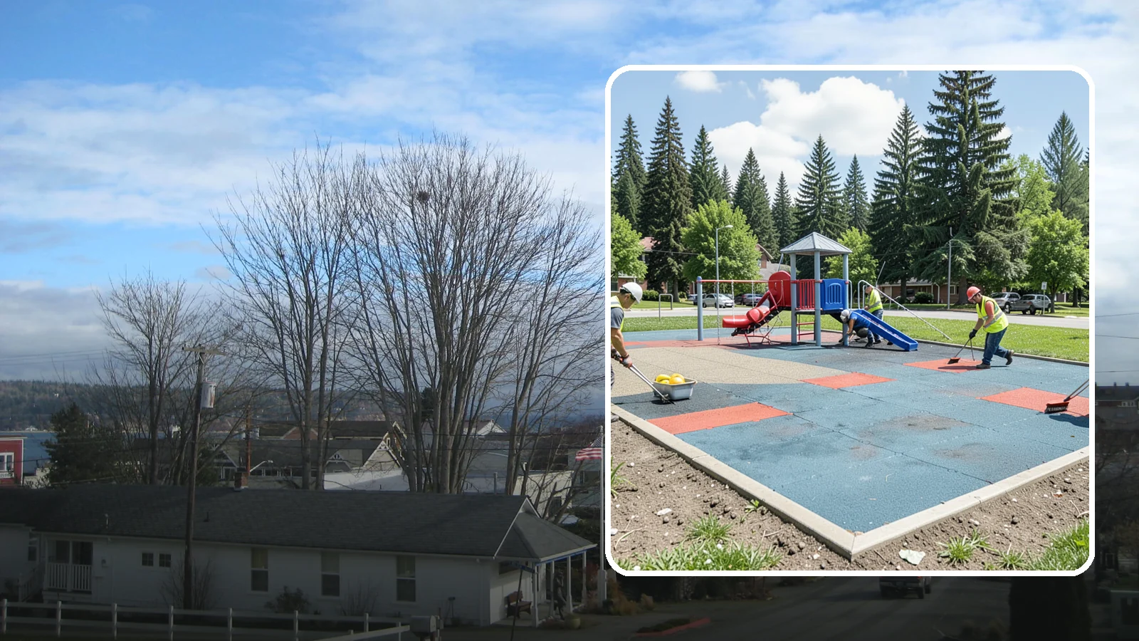 Playground Surface Repair in Langley, Island County, WA - Restoration and repair of playground fall surfacing to keep impact-attenuation zones compliant and hazard-free.