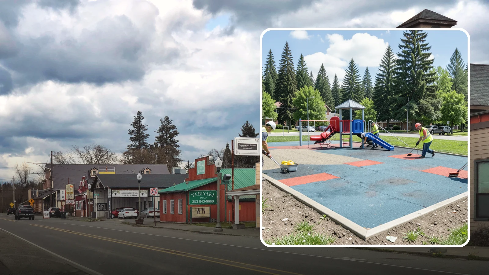 Playground Surface Repair in Roy, Pierce County, WA - Restoration and repair of playground fall surfacing to keep impact-attenuation zones compliant and hazard-free.