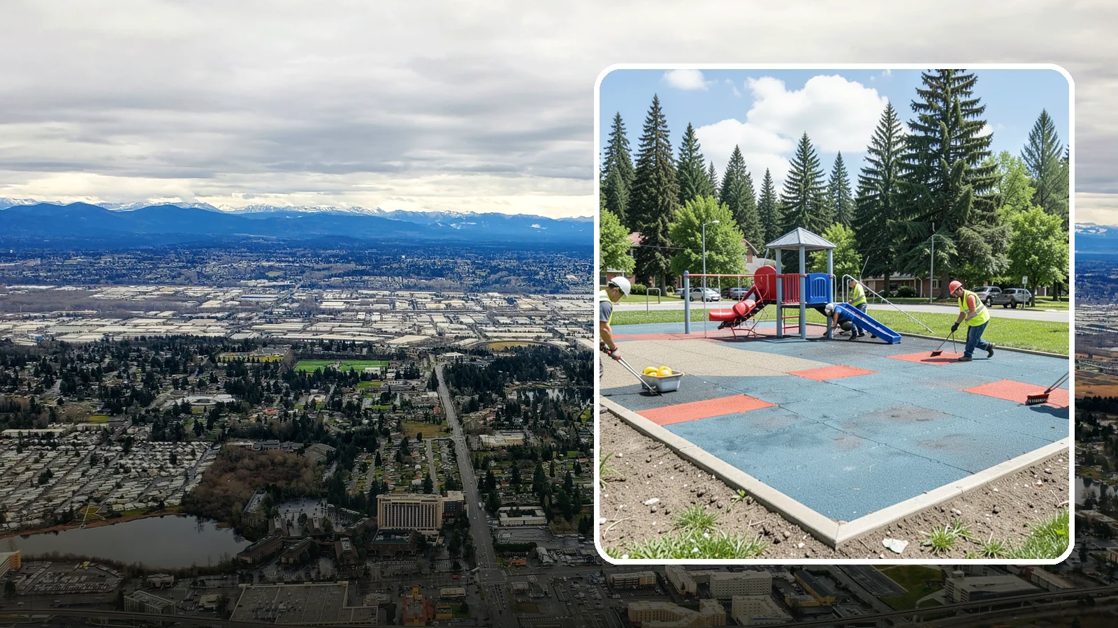 Playground Surface Repair in SeaTac, King County, WA - Restoration and repair of playground fall surfacing to keep impact-attenuation zones compliant and hazard-free.
