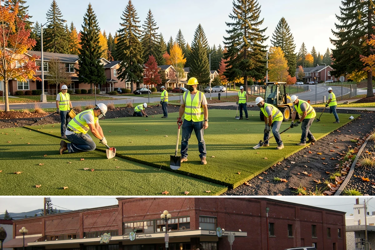 Playground Surface Repair in Sedro-Woolley, Skagit County, WA - Poured-in-place work is best scheduled in the dry summer months, while wood fiber replenishment can occur nearly year-round.